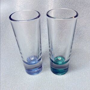 Libbey Pair of Shot Glasses with Blue and Teal Bases